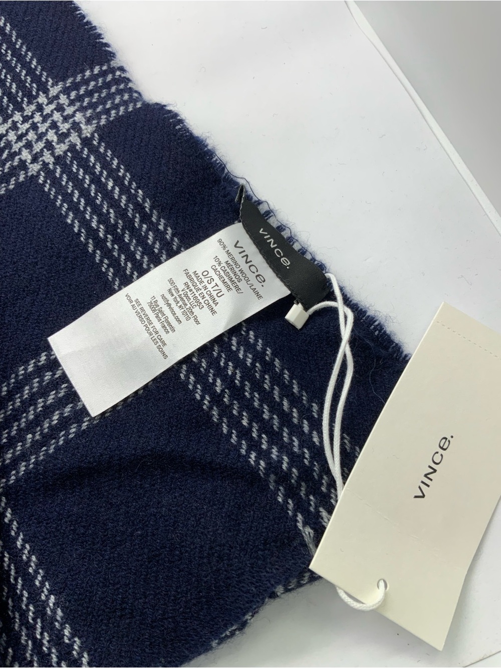 VINCE Classic Navy Plaid Winter Scarf - Women - Picture 4 of 5